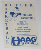 1973-74 Butler University Basketball Pocket Schedule