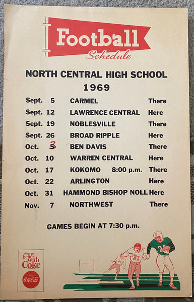 1969 Indianapolis North Central HS Football Pepsi Schedule Poster