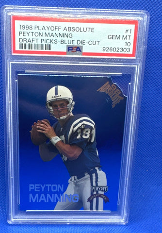 1998 Playoff Absolute Peyton Manning Draft Picks Blue Die Cut Rookie PSA 10 Gem Mint