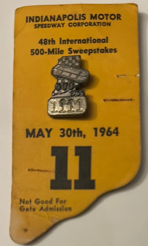 1964 Indianapolis 500 Silver Pit Badge With Back Up Card