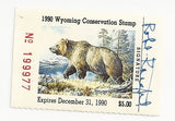 1990 Bob Knight Signed Wyoming Conservation Stamp - Vintage Indy Sports