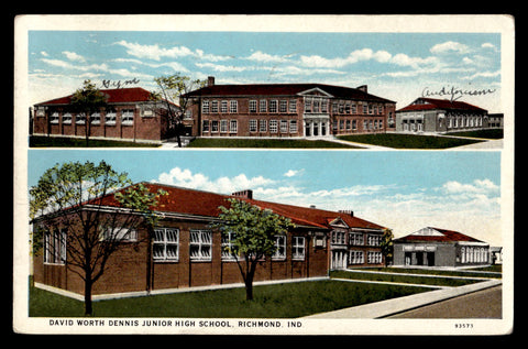 Vintage Richmond, Indiana Dennis Jr. High Postcard