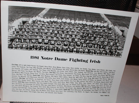 1981 Notre Dame Football 8x10 Team Photo