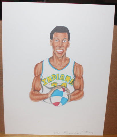 Freddie Lewis Artist Proof Drawing from ABA Basketball First Year Rookie Card Set