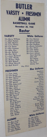 1960 Butler University Varsity, Freshman, Alumni Basketball Game Roster