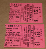 1968 East West College All Star Game Program and Ticket Stubs, Maravich, Mount, Hinkle Fieldhouse Indianapolis - Vintage Indy Sports