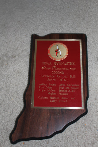 2000-01 Indiana High School Lawrence Central Gymnastics Runner Up Plaque