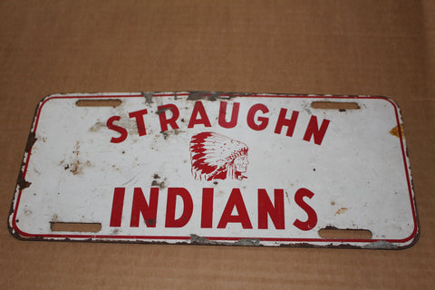 Vintage Straughn Indians, Indiana High School License Plate, Rare