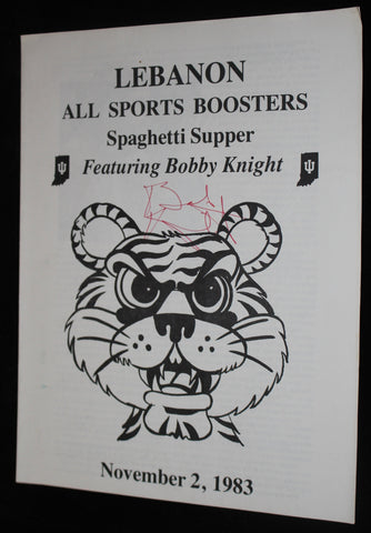 1983 Bob Knight Autographed Lebanon Indiana H.S. Boosters Spaghetti Supper Program