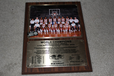 1986 X FIBA Basketball World Champions Photo Plaque Presented to Coach Knight