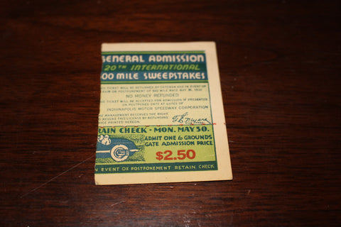 1932 Indianapolis 500 Ticket Stub