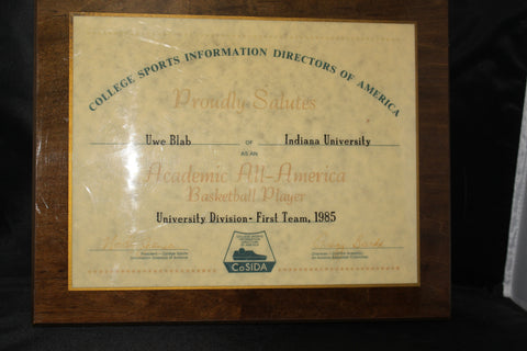 1985 Uwe Blab Indiana University Academic All America Basketball Award