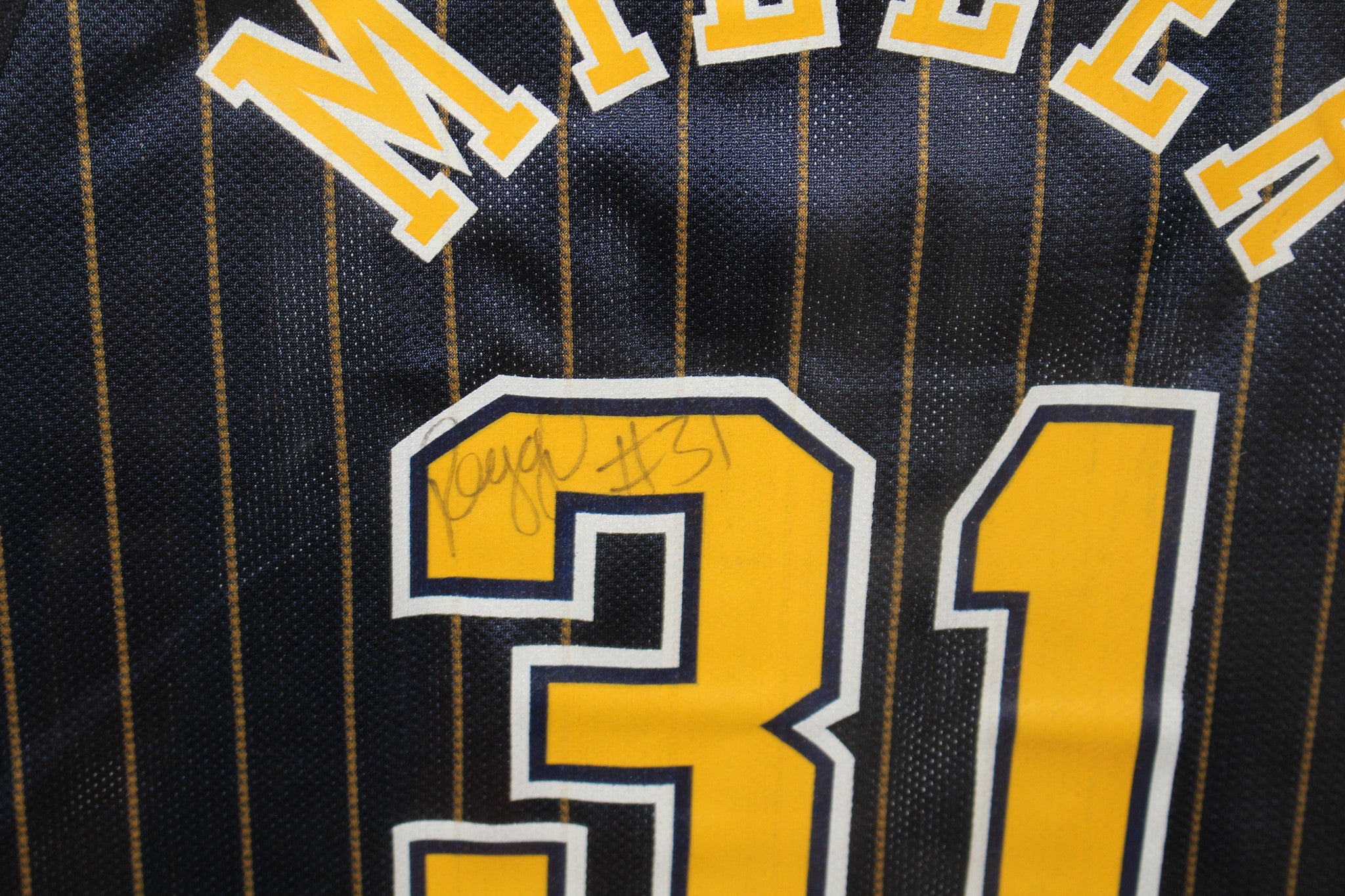 Reggie Miller Indiana Pacers Autographed Yellow Pinstripe Jersey –