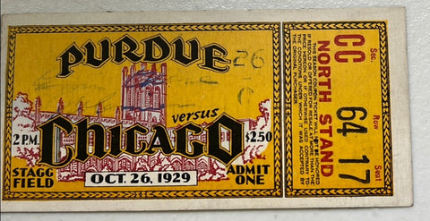 1929 Purdue vs Chicago Football Ticket Stub
