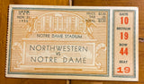 1936 Northwestern vs Notre Dame Football Ticket Stub