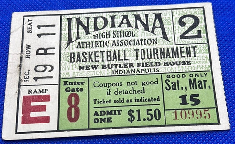 1930 Indiana High School Basketball State Finals Ticket Stub