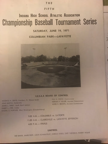 1971 Indiana High School State Baseball Championship Program