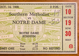 1939 Southern Methodist vs Notre Dame Football Ticket Stub