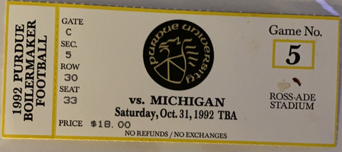 192 Michigan at Purdue Football Ticket Stub