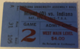 1979 Miami of Ohio at Indiana University Basketball Ticket Stub