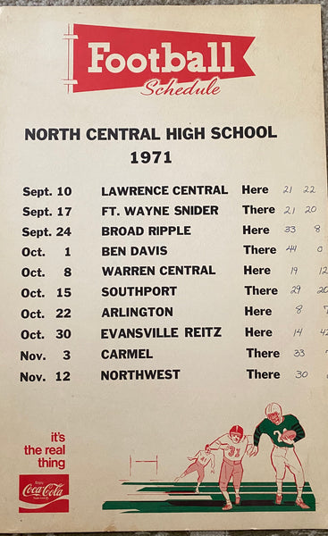 1969 Indianapolis North Central HS Football Pepsi Schedule Poster