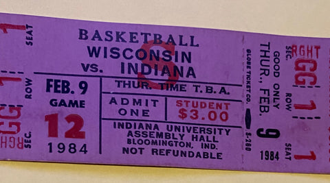 1984 Wisconsin vs Indiana Full Basketball Ticket