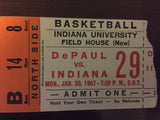 1967 DePaul vs Indiana University Basketball Ticket Stub - Vintage Indy Sports