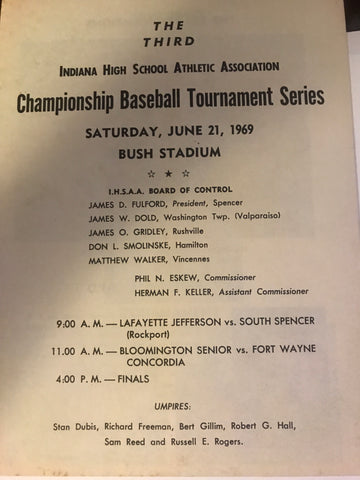 1969 Indiana High School Baseball State Finals Program