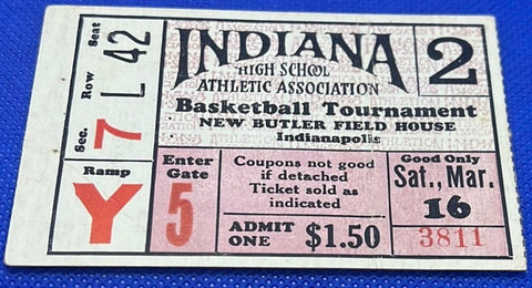 1929 Indiana High School Basketball State Finals Ticket