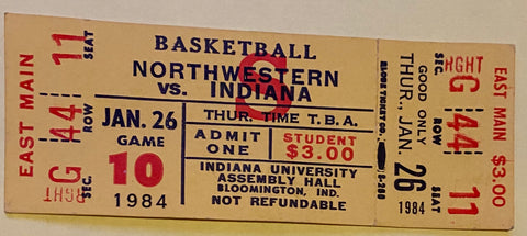 1984 Northwestern vs Indiana Full basketball ticket.
