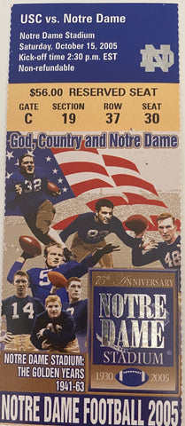 2005 USC versus Notre Dame football ticket