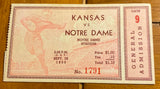1935 Kansas vs Notre Dame Football Ticket Stub