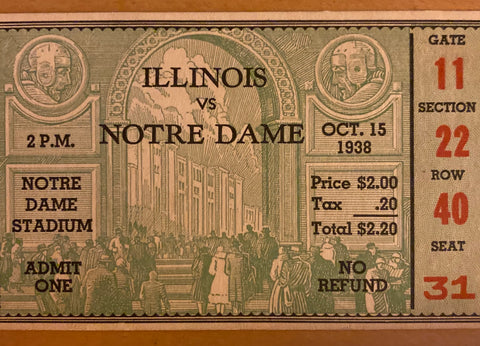1938 Illinois vs Notre Dame Football Ticket Stub