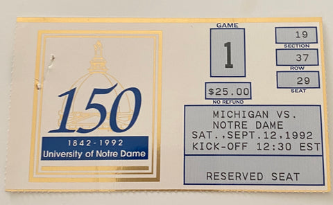 1992 Michigan vs Notre Dame Football Ticket Stub