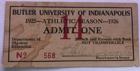 1925-26 Butler University Athletics Pass