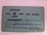 1952-53 Butler University Athletics Pass - Vintage Indy Sports