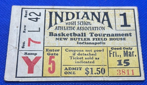 1929 Indiana High School Basketball State Finals Semi Final Ticket Stub
