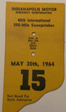 1964 Indianapolis 500 Pit Badge Back Up Card #15