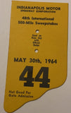 1964 Indianapolis 500 Pit Badge Back Up Card #44