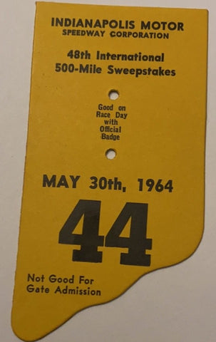 1964 Indianapolis 500 Pit Badge Back Up Card #44