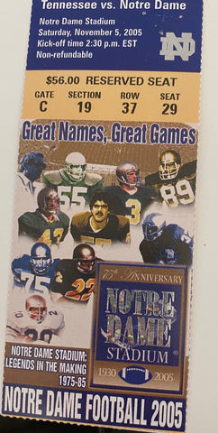 2005 Tennessee at Notre Dame football ticket