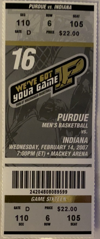 2007 Indiana University at Purdue Basketball Ticket Stub