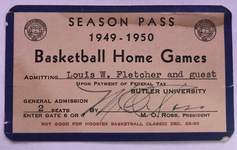 1949-50 Butler University Basketball Season Pass