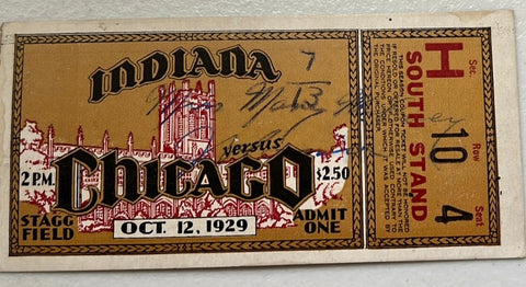 1929 Indiana University vs Chicago Football Ticket Stub