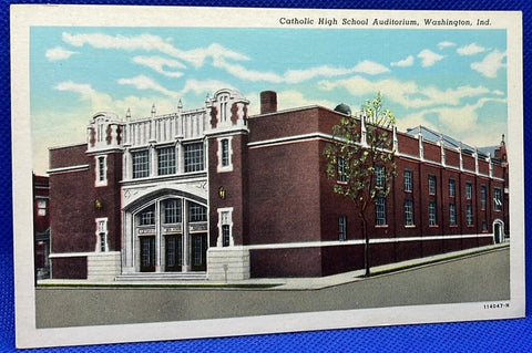 Vintage Washington, IN Catholic H.S. Auditorium Postcard