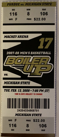 2008 Michigan State at Purdue Basketball Ticket Stub