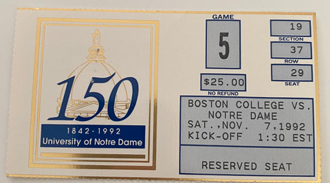 1992 Boston College vs Notre Dame Football Ticket Stub